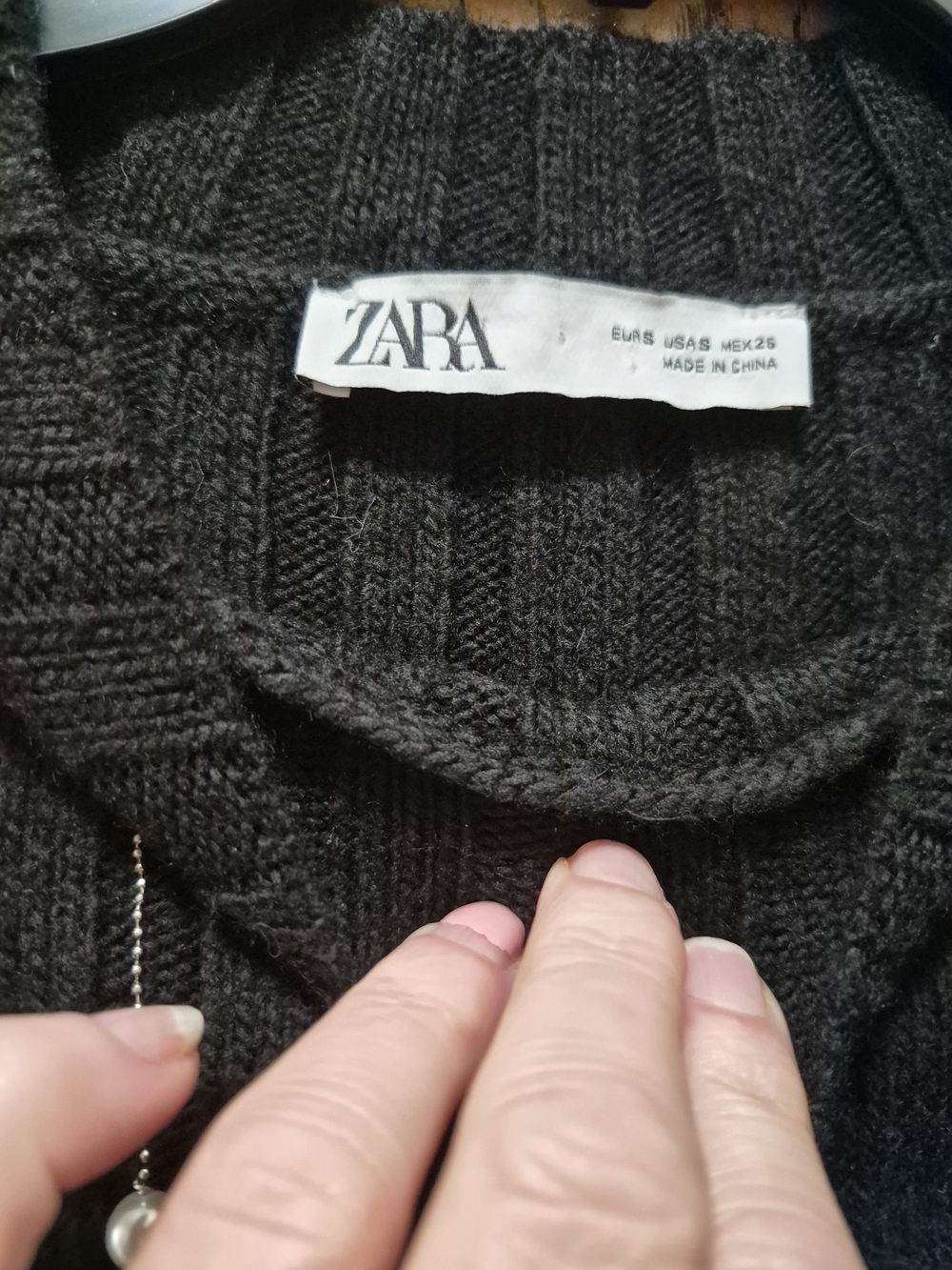 Zara Black Ribbed Pearl-Embellished Cutout Hem Sweater - Picture 7 of 8